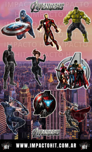 Stickers de Avengers en vinilo brillante 10x16 cm – Iron Man, Capitán América, Thor – Impacto HIT