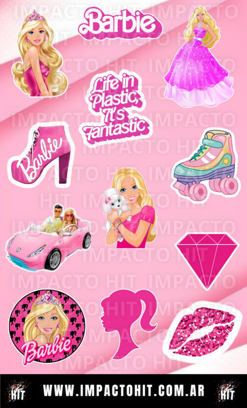 Stickers de Barbie en vinilo brillante 10x16 cm – Diseño infantil colorido – Impacto HIT