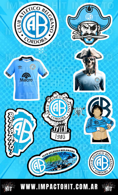 Stickers de Belgrano de Córdoba – plancha de vinilo premium 10x16 cm