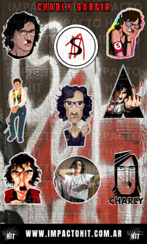 Stickers de Charly García – Plancha vinilo 10x16 cm – Say no more – Impacto HIT