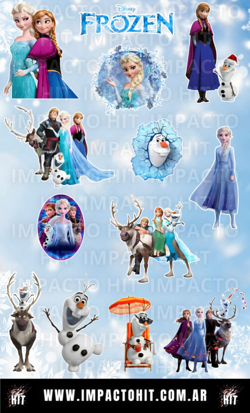 Stickers de Frozen en vinilo brillante – Elsa, Anna y Olaf – 10x16 cm