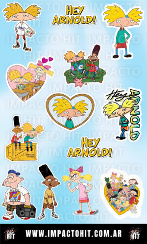 Stickers Hey Arnold en vinilo – Gerald, Helga, Arnold – 10x16 cm