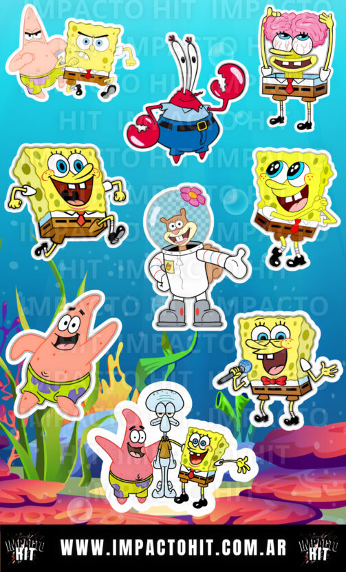 Stickers de Bob Esponja en vinilo brillante 10x16 cm