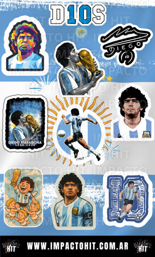 Stickers de Maradona en vinilo 10x16 cm – Diseño argentino de Impacto HIT