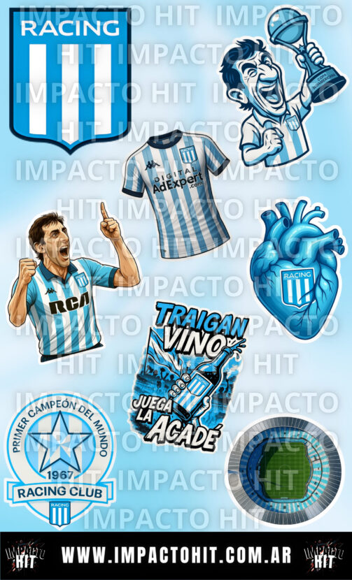 Stickers de vinilo de Racing Club, el club más grande de Avellaneda. Diseño exclusivo de Impacto HIT.