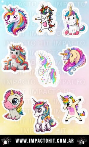 Stickers de unicornios en vinilo brillante 10x16 cm – Fantasía infantil – Impacto HIT