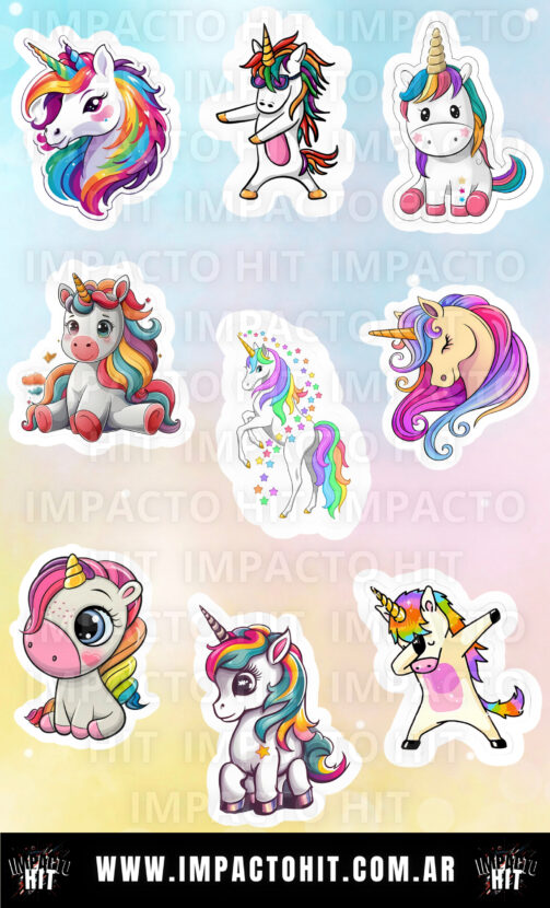 Stickers de unicornios en vinilo brillante 10x16 cm – Fantasía infantil – Impacto HIT