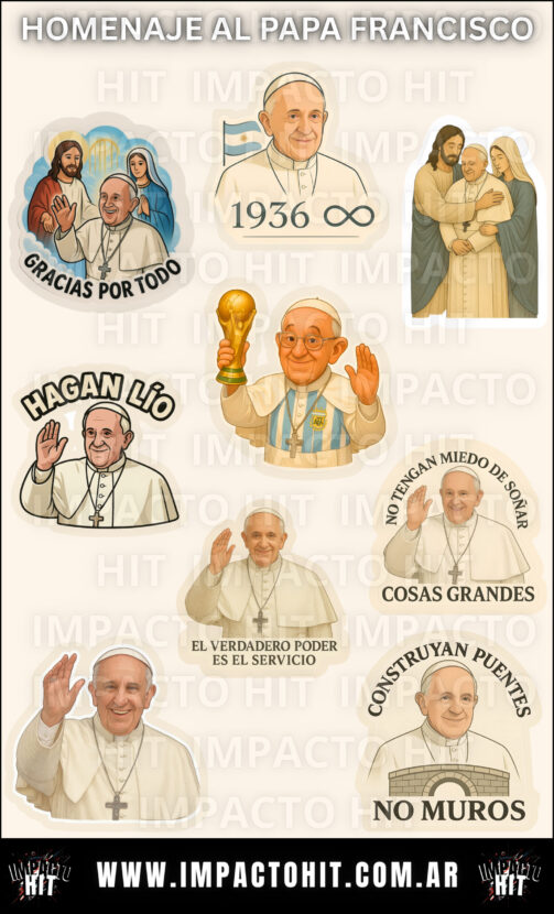 Stickers del Papa Francisco – Vinilo espiritual 10x16 cm – Impacto HIT
